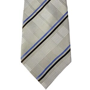 Donald J. Trump Signature Collection Mens Cream Blue Brown Striped Silk Necktie